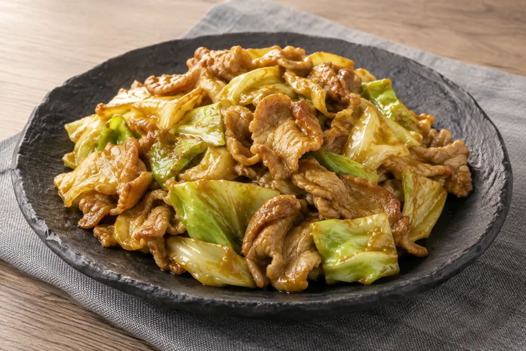 豚こま肉とキャベツの味噌カレー炒めの完成イメージ