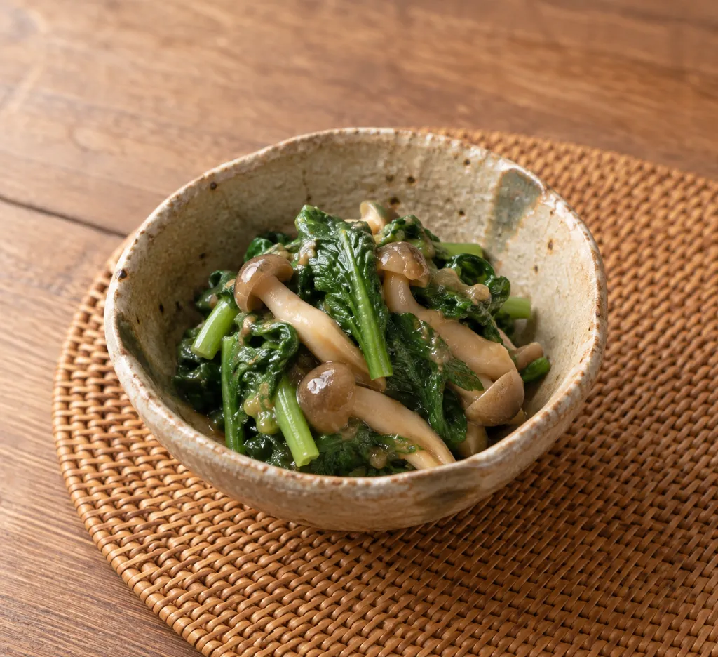 春菊としめじの酢味噌和えの完成イメージ