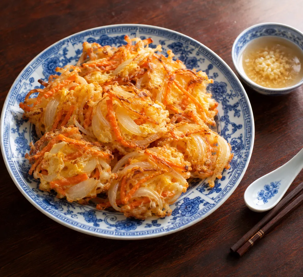 玉ねぎとにんじんの卵衣揚げの完成イメージ