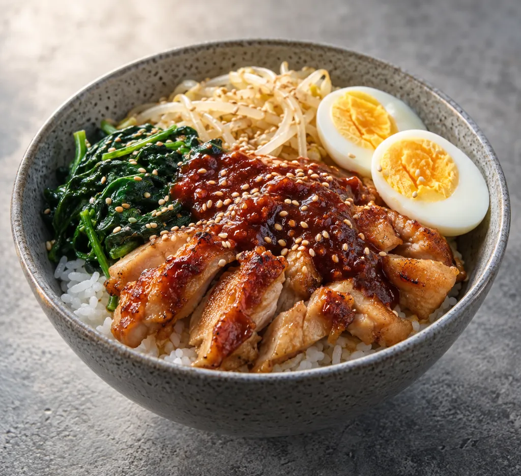 鶏もも肉とほうれん草のビビンバの完成イメージ