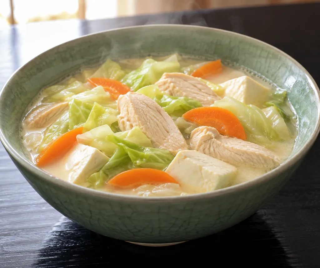 鶏むね肉とキャベツの中華豆乳風鍋の完成イメージ