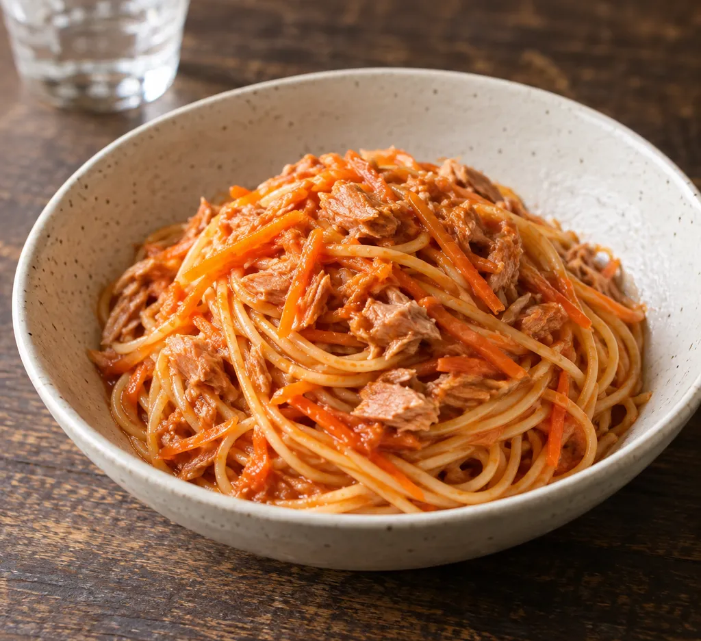 ツナとにんじんのケチャップパスタの完成イメージ
