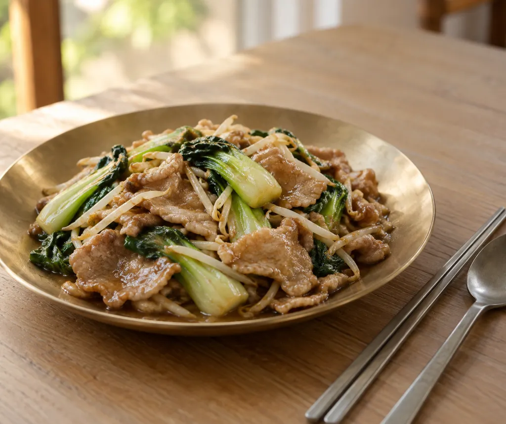 豚もも肉とチンゲン菜の甘辛炒めの完成イメージ