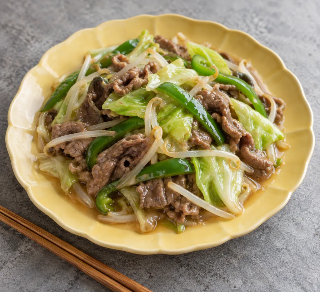 牛薄切り肉とキャベツの八宝菜あんの完成イメージ