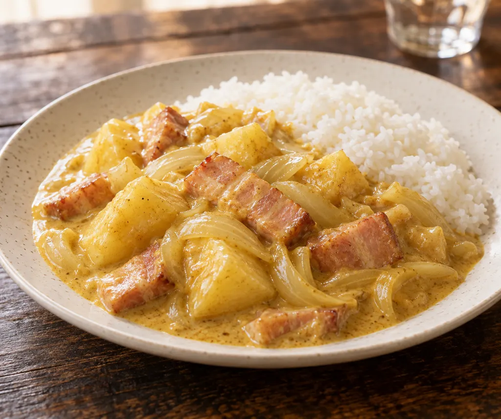 ベーコンとじゃがいものカレークリーム煮の完成イメージ