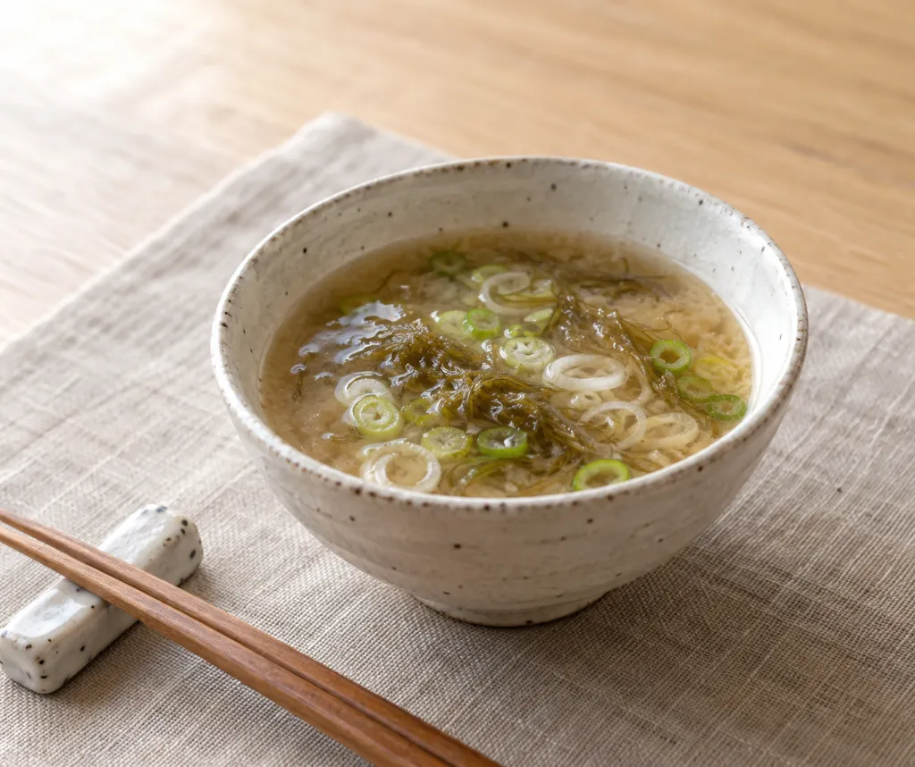 とろろ昆布とねぎの即席味噌汁の完成イメージ