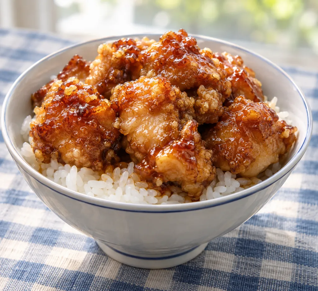 鶏もも肉の甘辛から揚げ丼の完成イメージ