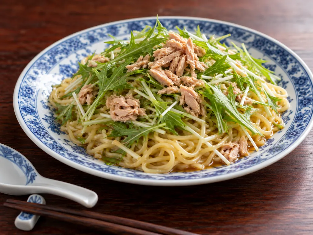 ツナと水菜の冷やし中華の完成イメージ
