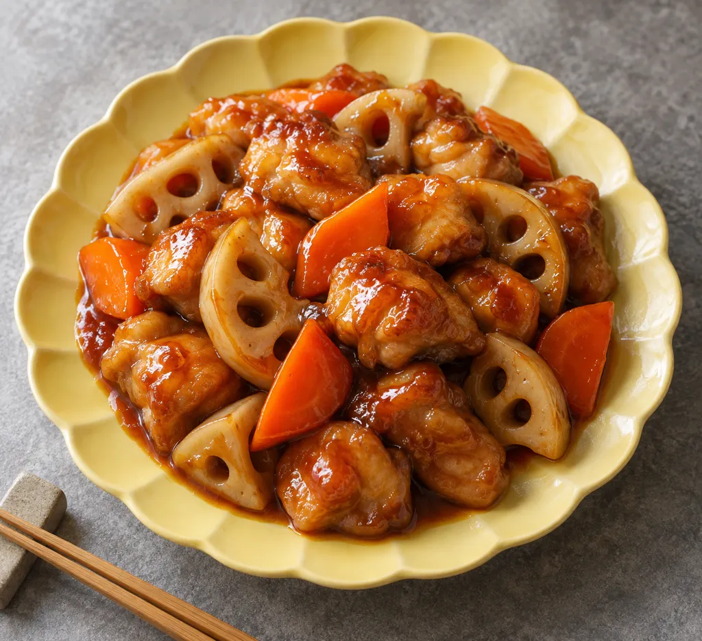 鶏もも肉とれんこんの甘酢あんの完成イメージ