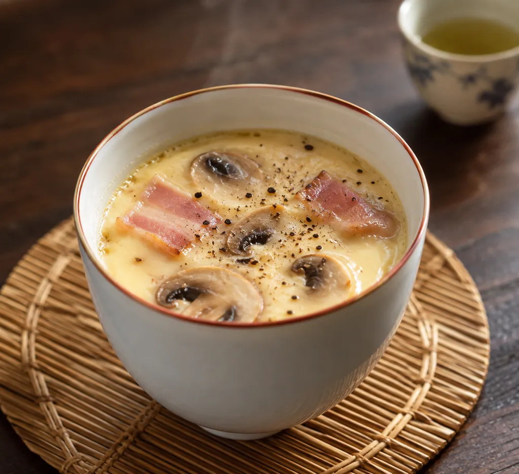 ベーコンとマッシュルームの中華茶碗蒸しの完成イメージ