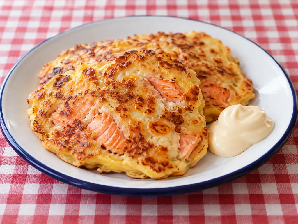 鮭と卵の米粉チーズパンケーキの完成イメージ