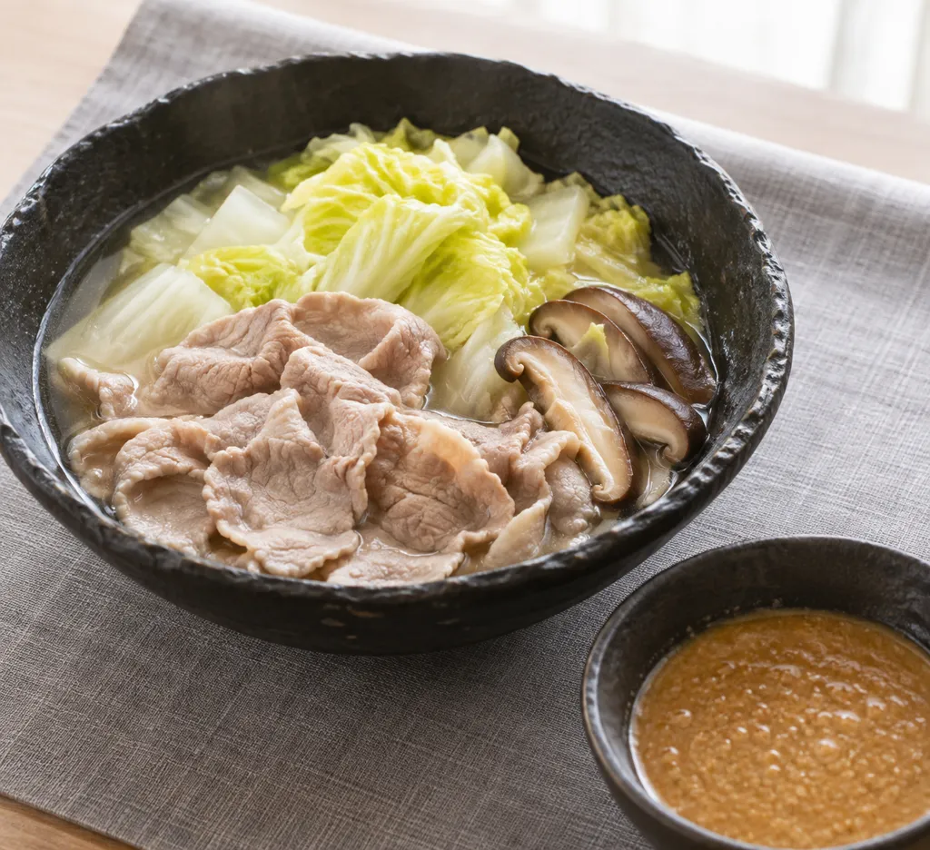 時短豚肩ロースと白菜のしいたけしゃぶしゃぶの完成イメージ