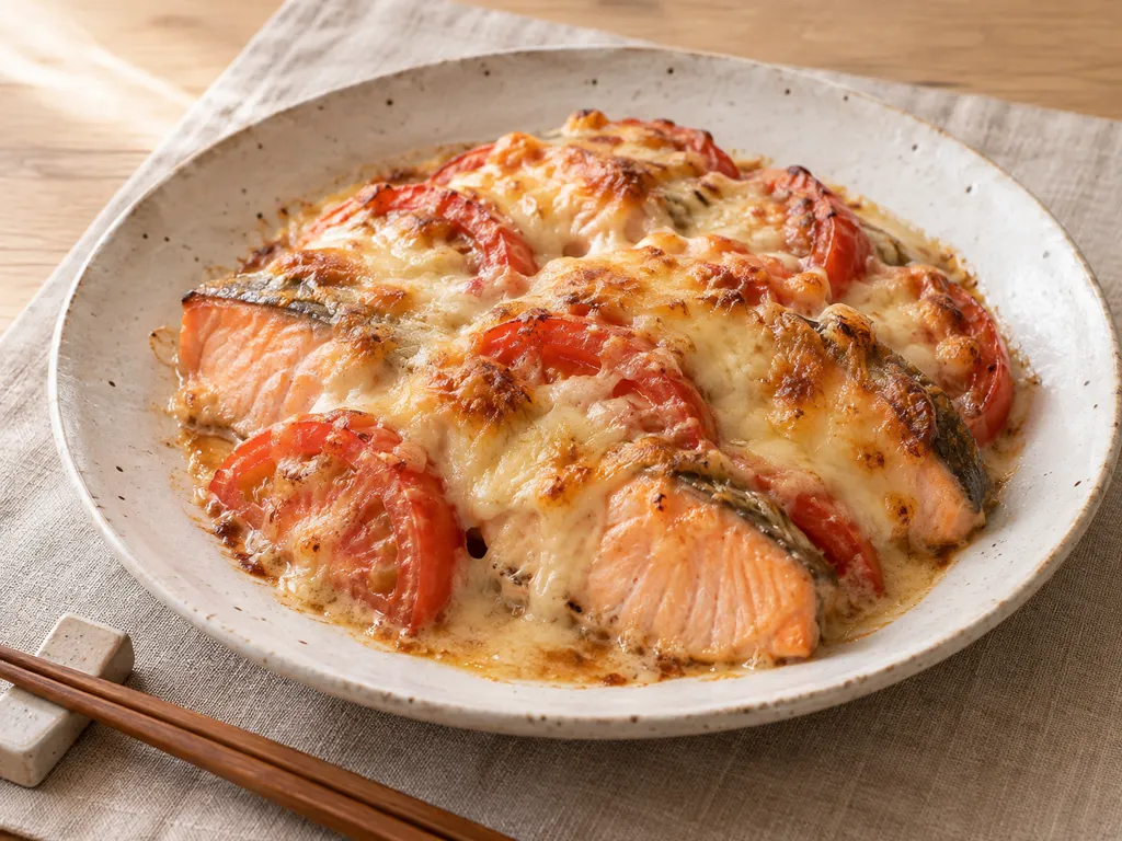 鮭とトマトのチーズ焼きの完成イメージ
