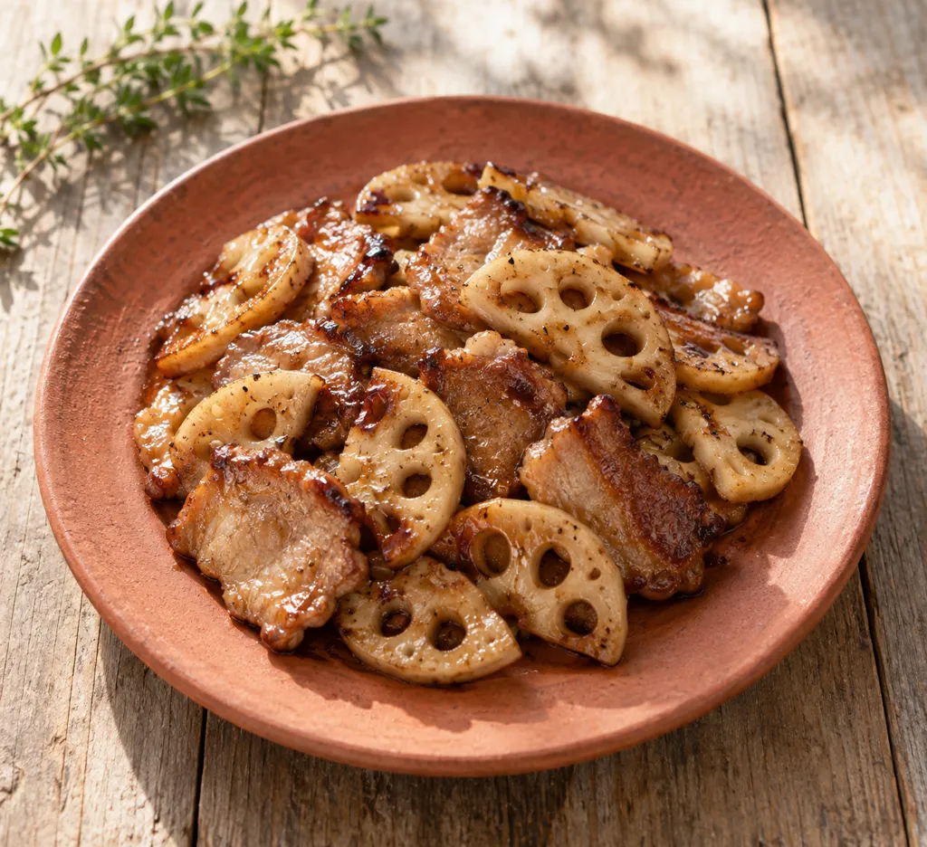 豚ロースとれんこんのバルサミコ焼きの完成イメージ