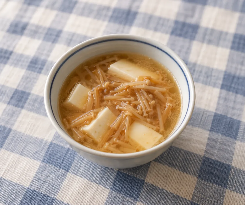 豆腐となめたけの即席味噌汁の完成イメージ