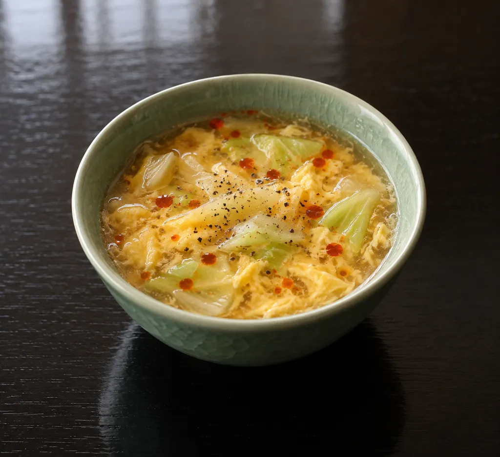キャベツと卵の酸辣スープの完成イメージ