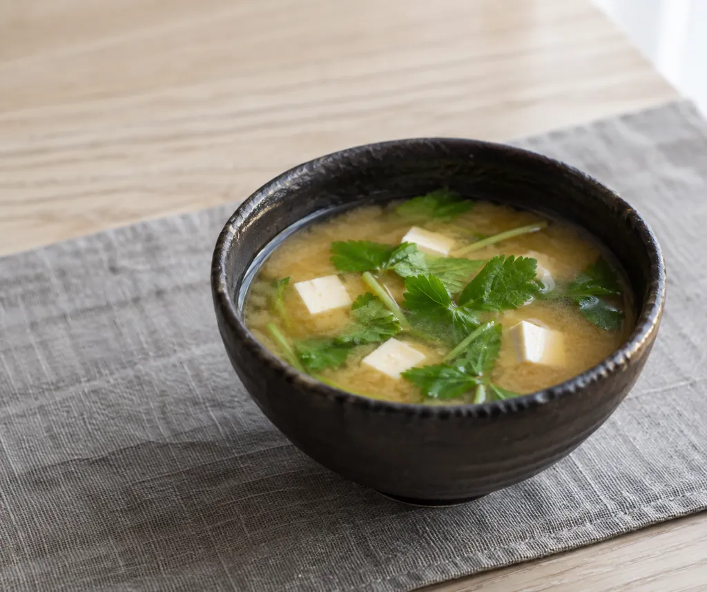 豆腐と三つ葉の即席味噌汁の完成イメージ