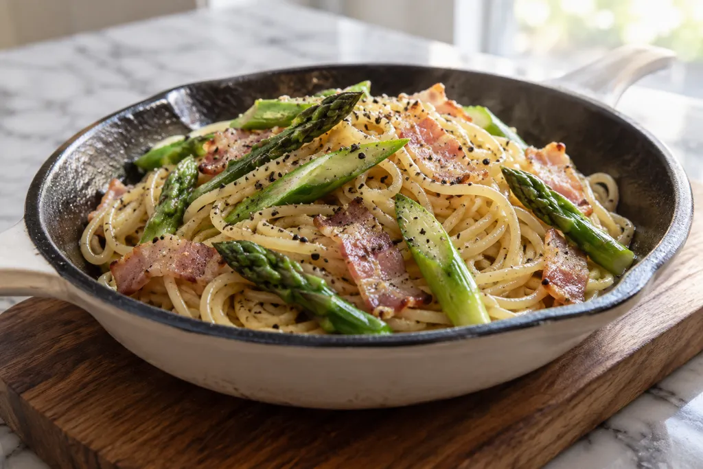 ベーコンとアスパラの黒こしょうパスタの完成イメージ