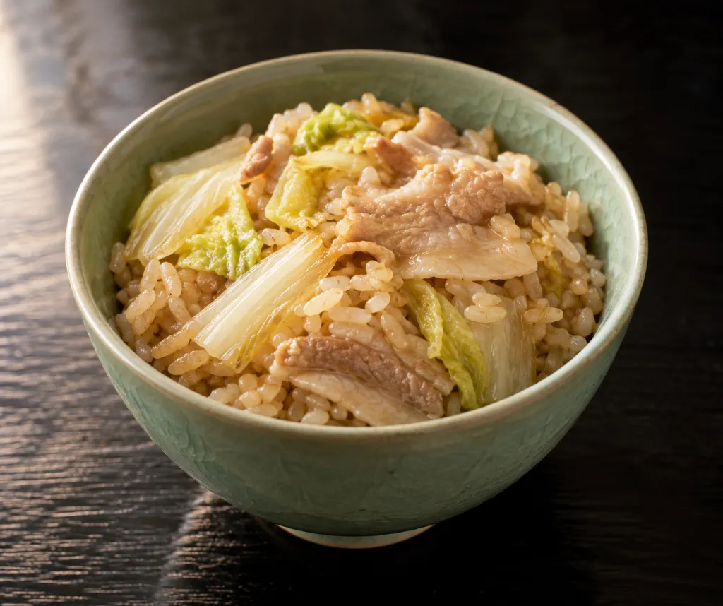 豚バラ肉と白菜の中華炊き込みご飯の完成イメージ