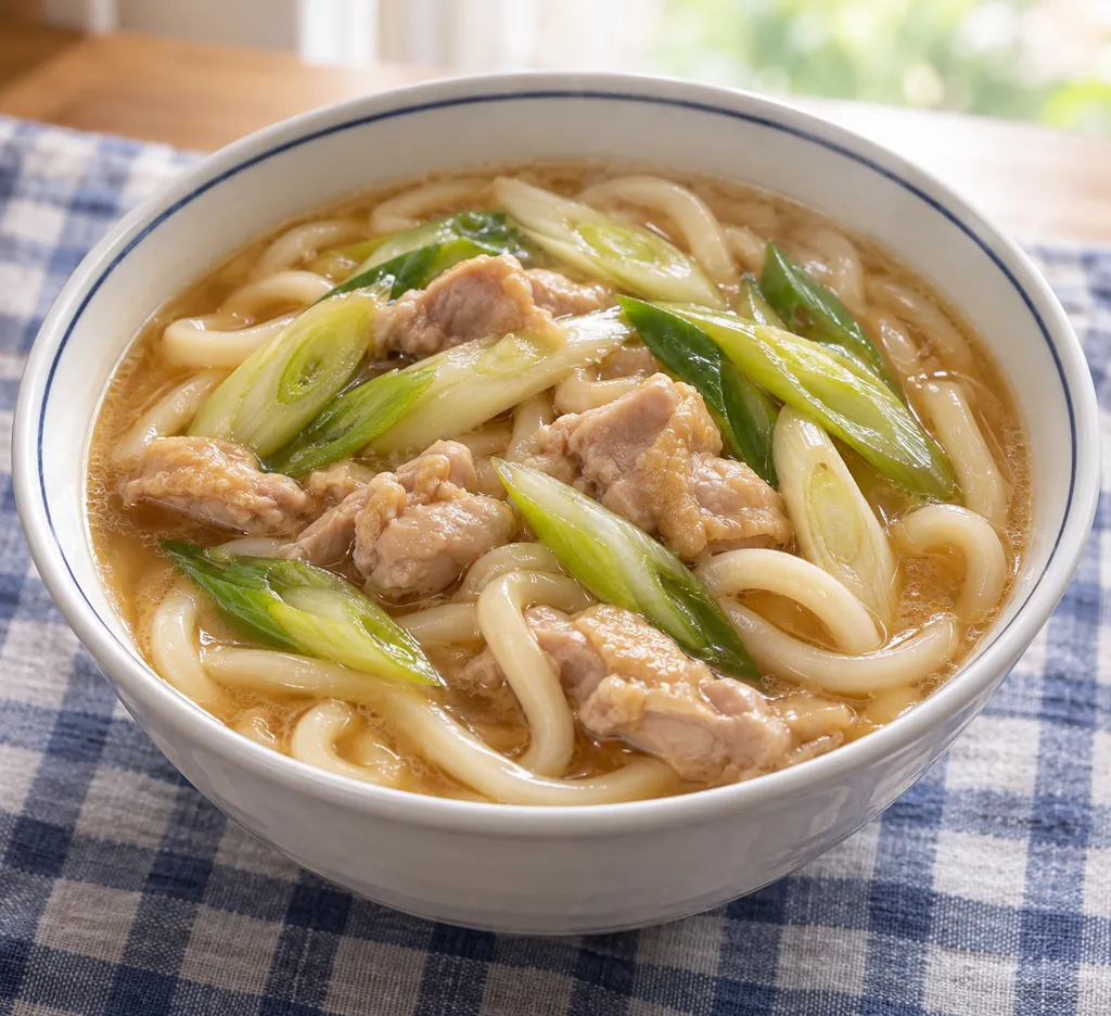 時短鶏もも肉とねぎの味噌煮込みうどんの完成イメージ