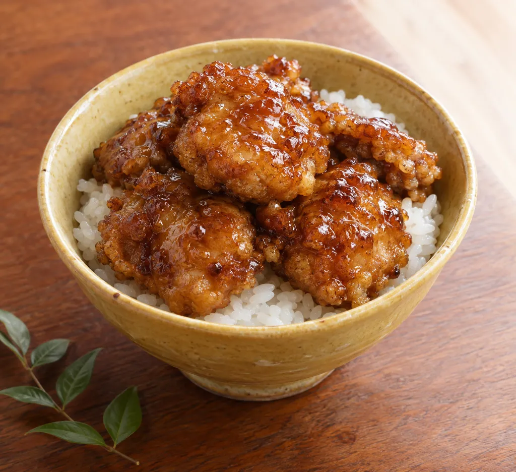 豚こま肉の甘酢から揚げ丼の完成イメージ