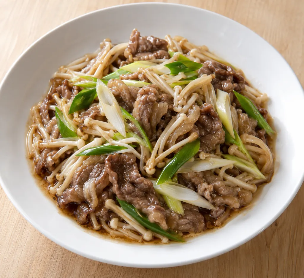 牛バラ肉とえのきの生姜醤油炒めの完成イメージ