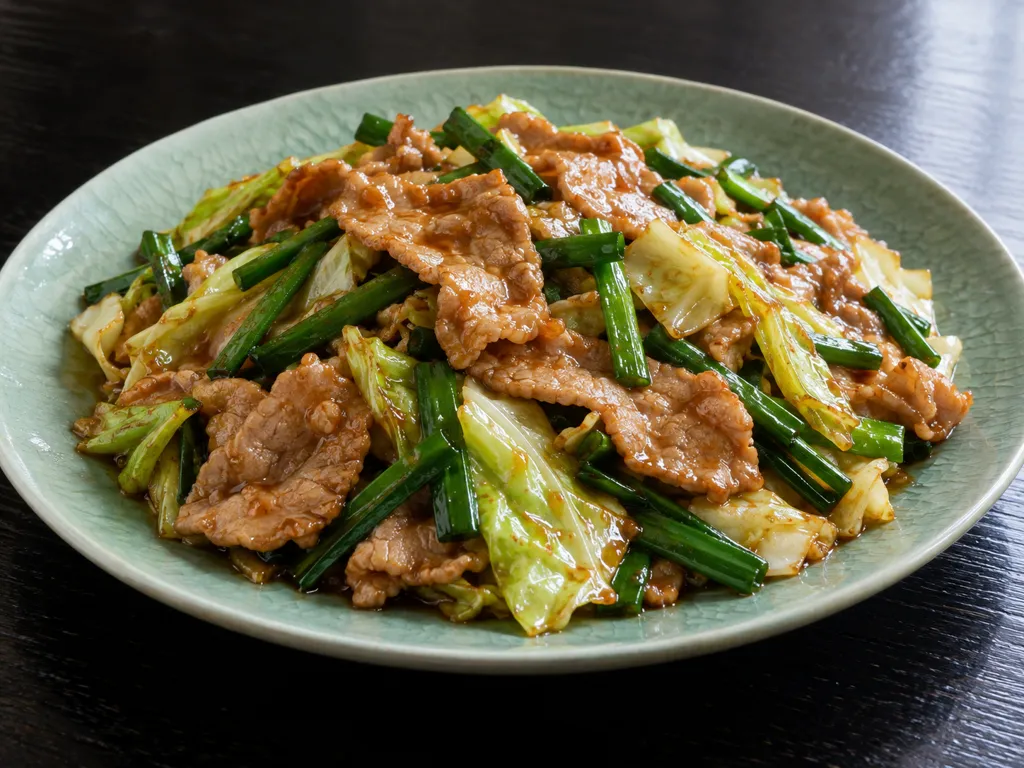 時短豚もも肉とニラの回鍋肉の完成イメージ