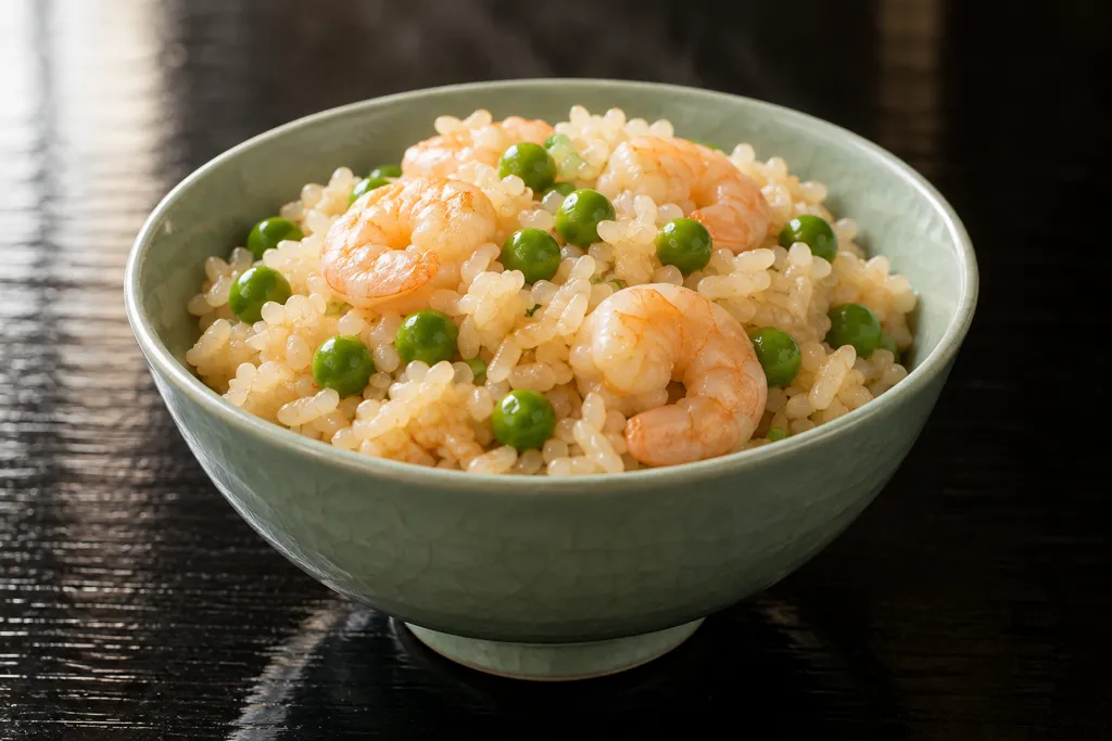 えびとグリーンピースの炊き込みご飯の完成イメージ