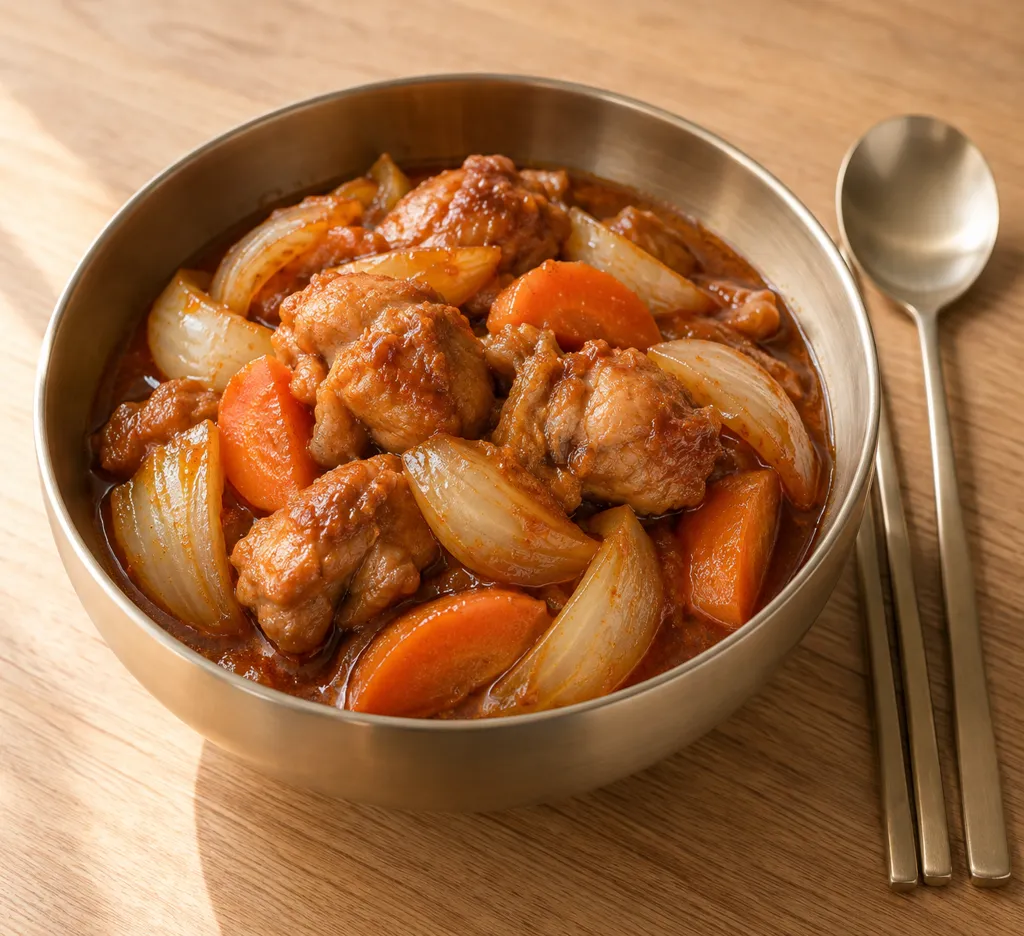 鶏もも肉と玉ねぎのピリ辛煮の完成イメージ