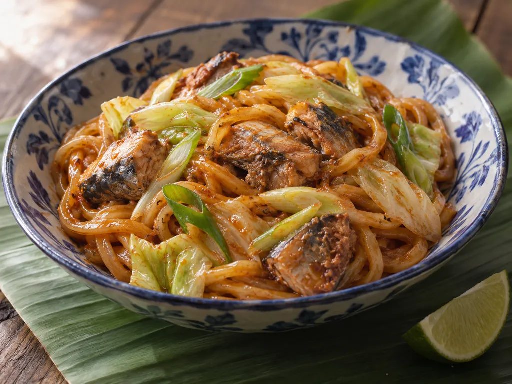 さばとキャベツの辛口焼きうどんの完成イメージ