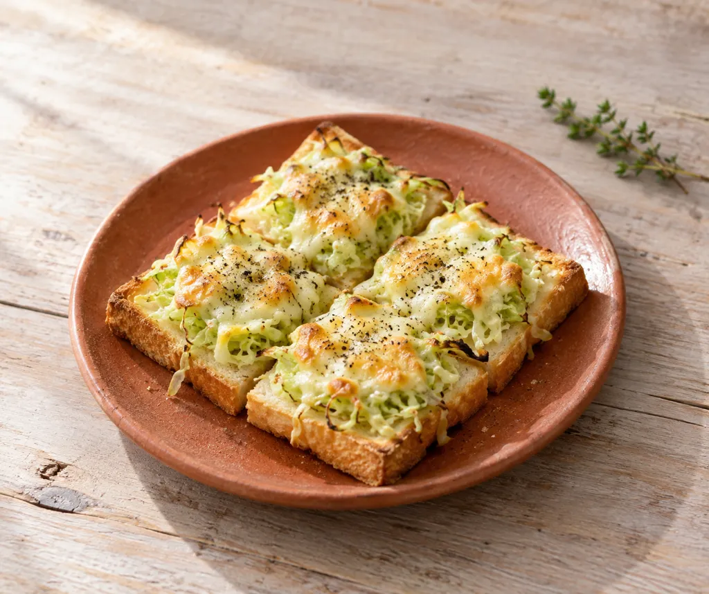 キャベツと食パンのチーズトーストの完成イメージ