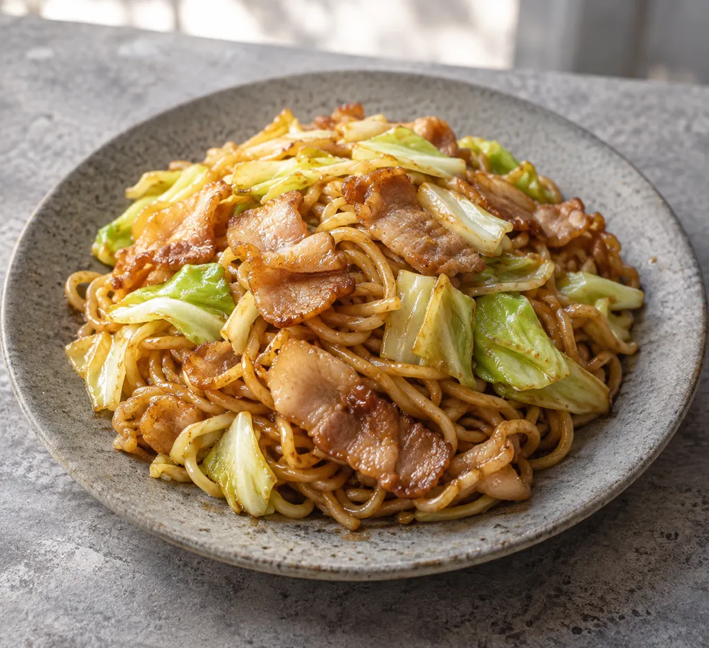 豚バラ肉とキャベツのエスニック焼きそばの完成イメージ