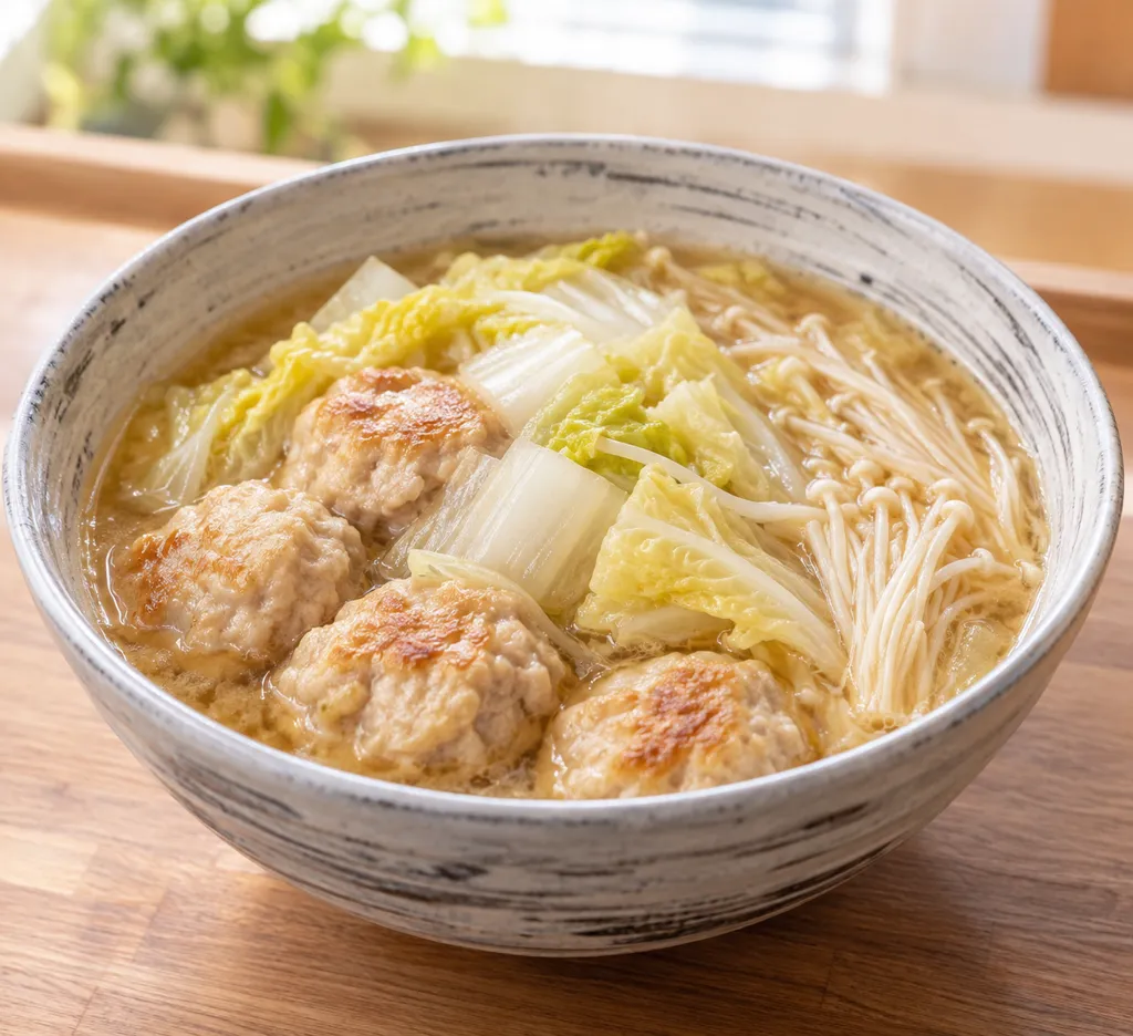 時短鶏団子と白菜の味噌鍋の完成イメージ
