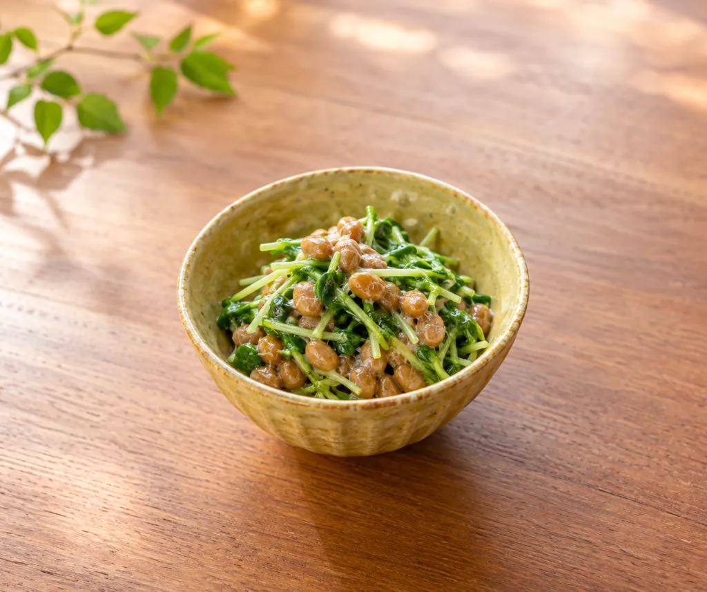 納豆と豆苗の酢醤油和えの完成イメージ