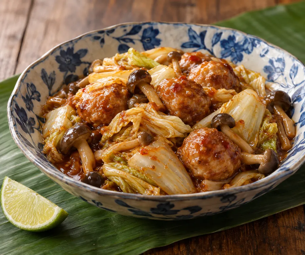 鶏団子と白菜のコチュジャン炒めの完成イメージ