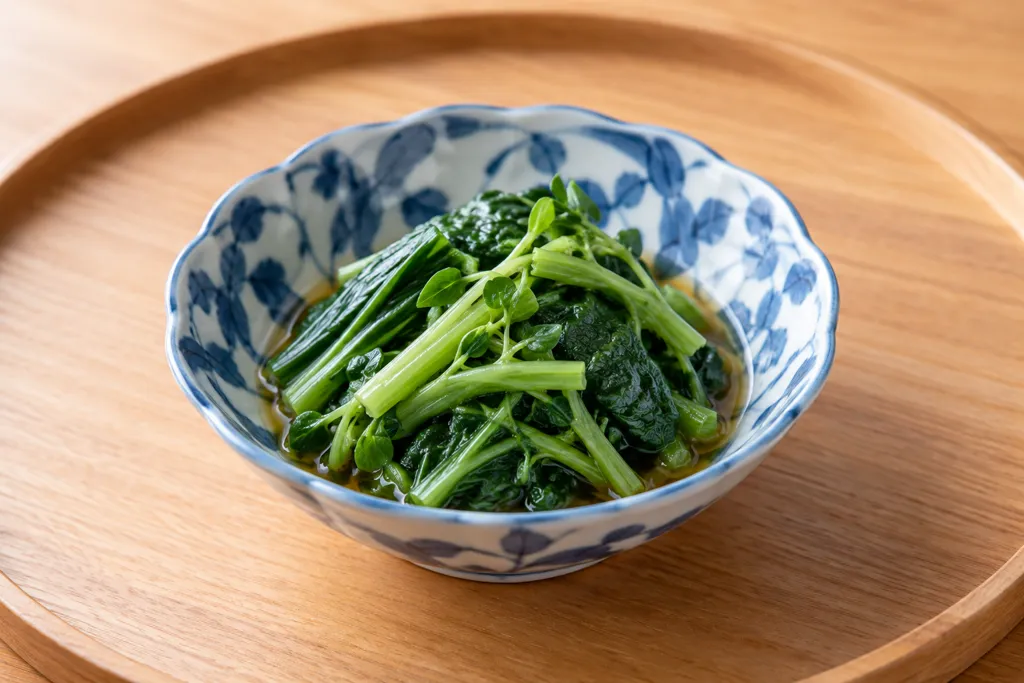 小松菜と豆苗のレンジおひたしの完成イメージ