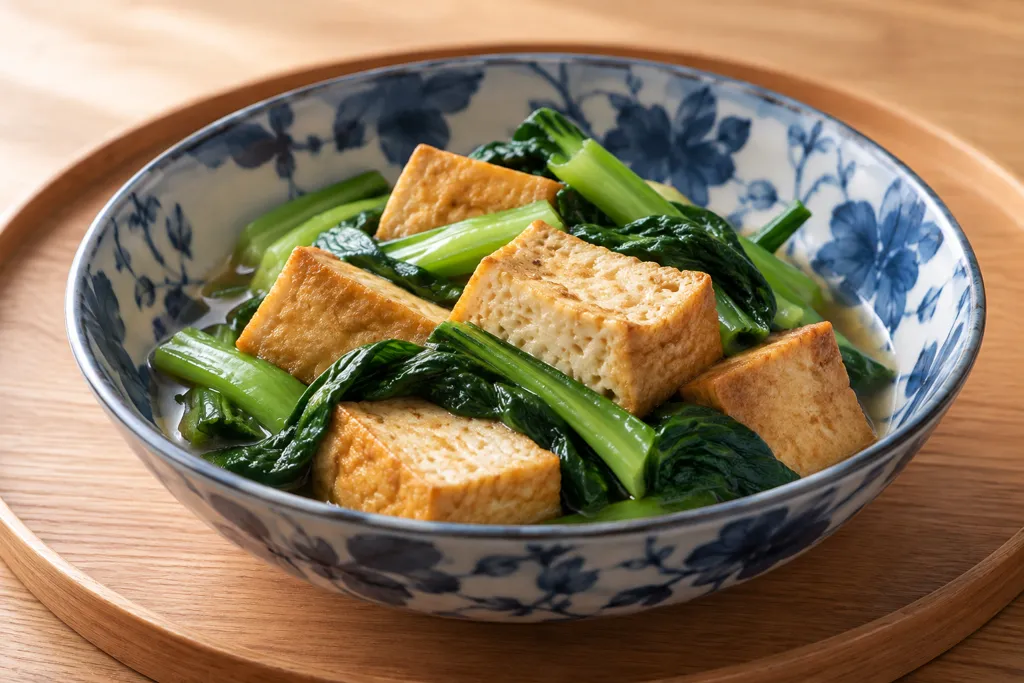 厚揚げと小松菜の酒蒸し炒めの完成イメージ
