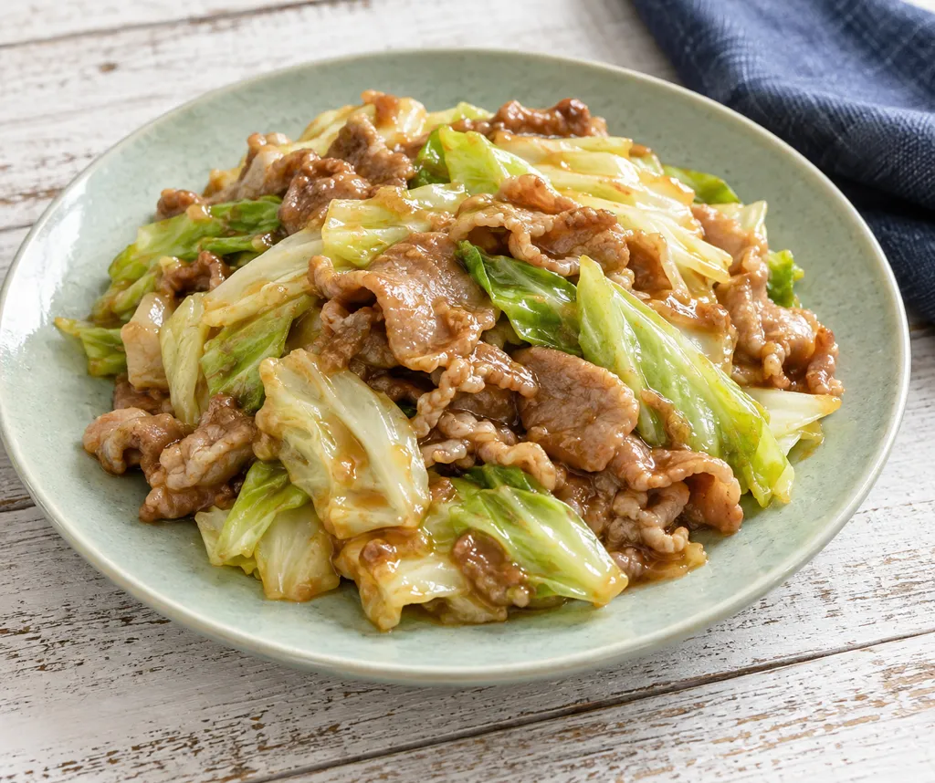 時短豚こま肉とキャベツの味噌炒めの完成イメージ