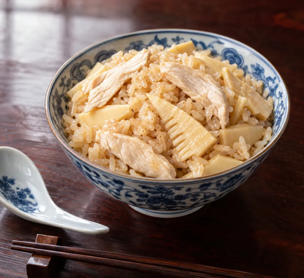 鶏むね肉とたけのこの中華炊き込みご飯の完成イメージ