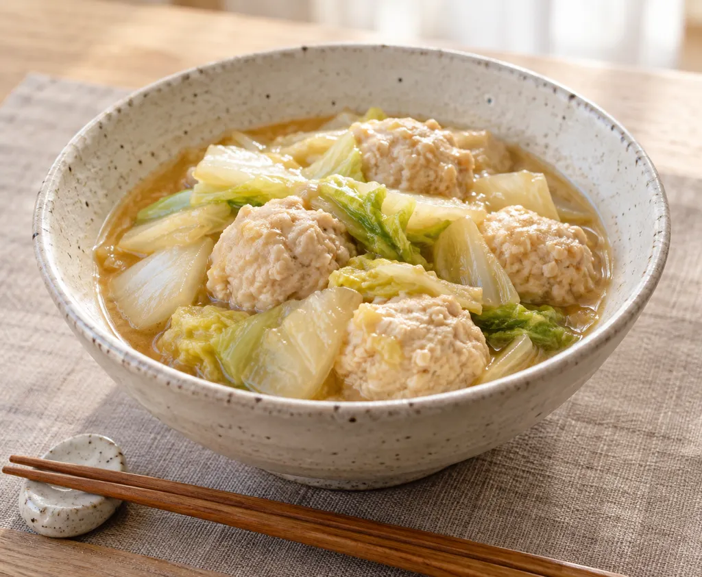 鶏団子と白菜の味噌煮込みの完成イメージ