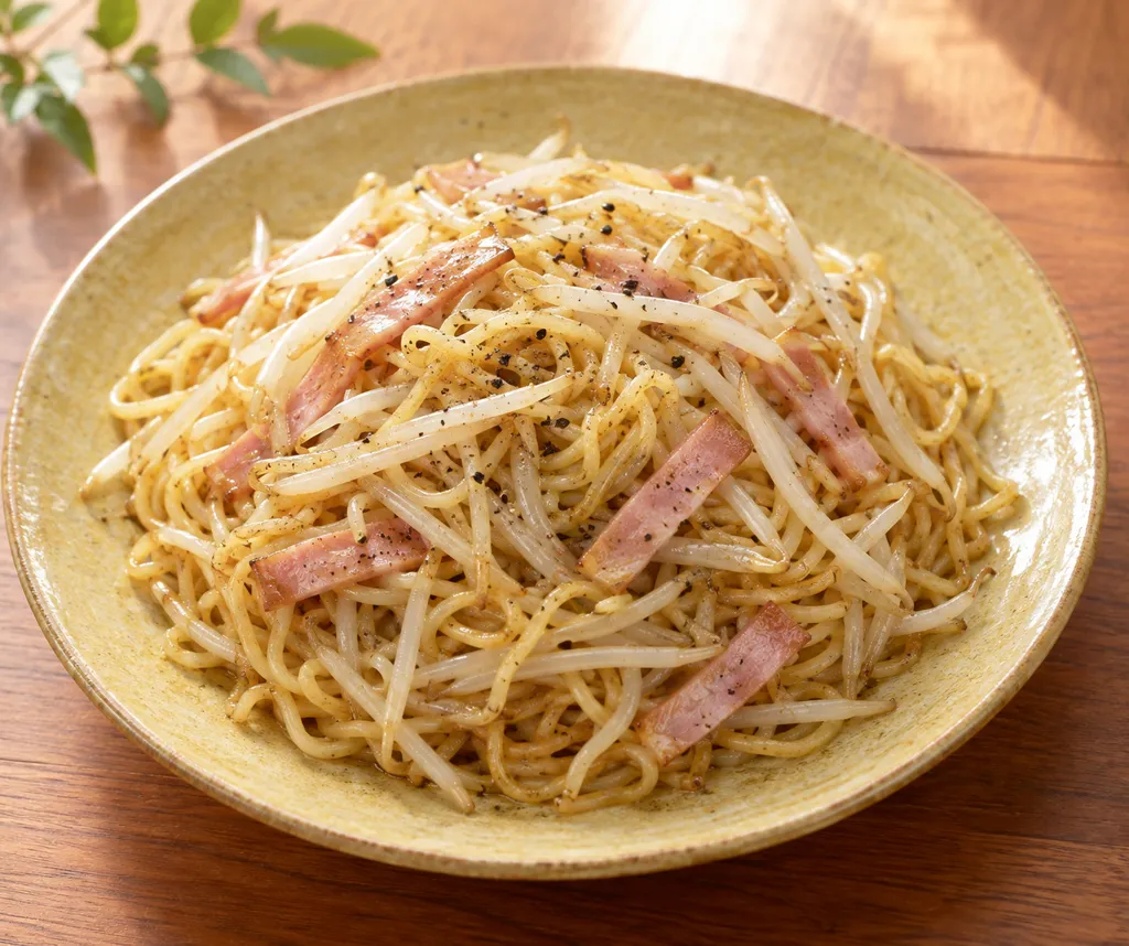 ハムともやしの塩焼きそばの完成イメージ