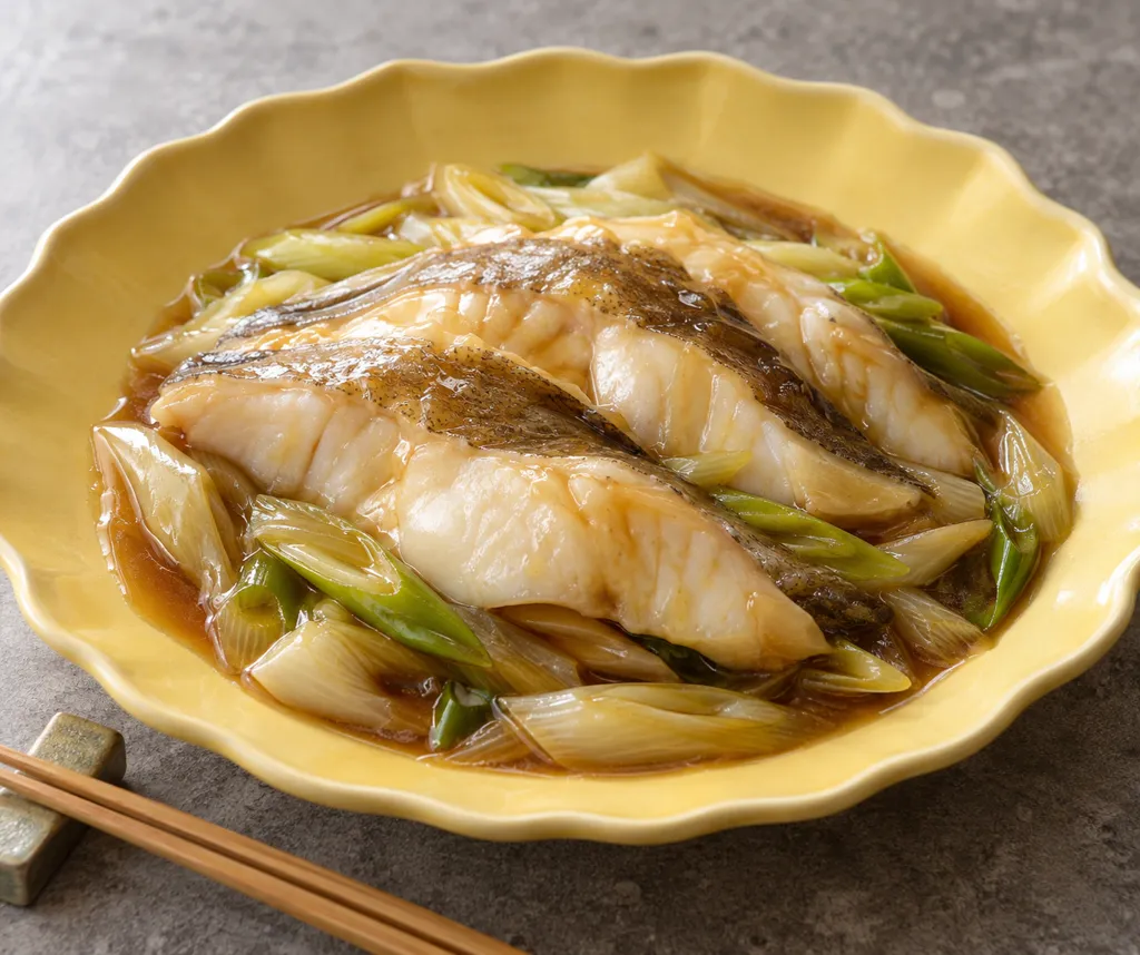 かれいとねぎの中華甘醤油蒸しの完成イメージ