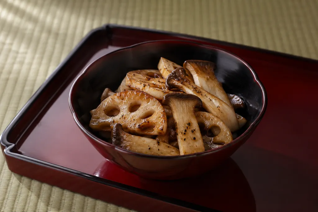 れんこんとエリンギのにんにく醤油焼きの完成イメージ