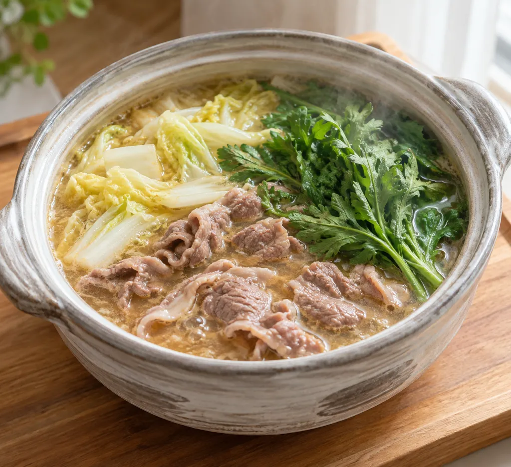 ラム肉と春菊の味噌鍋の完成イメージ