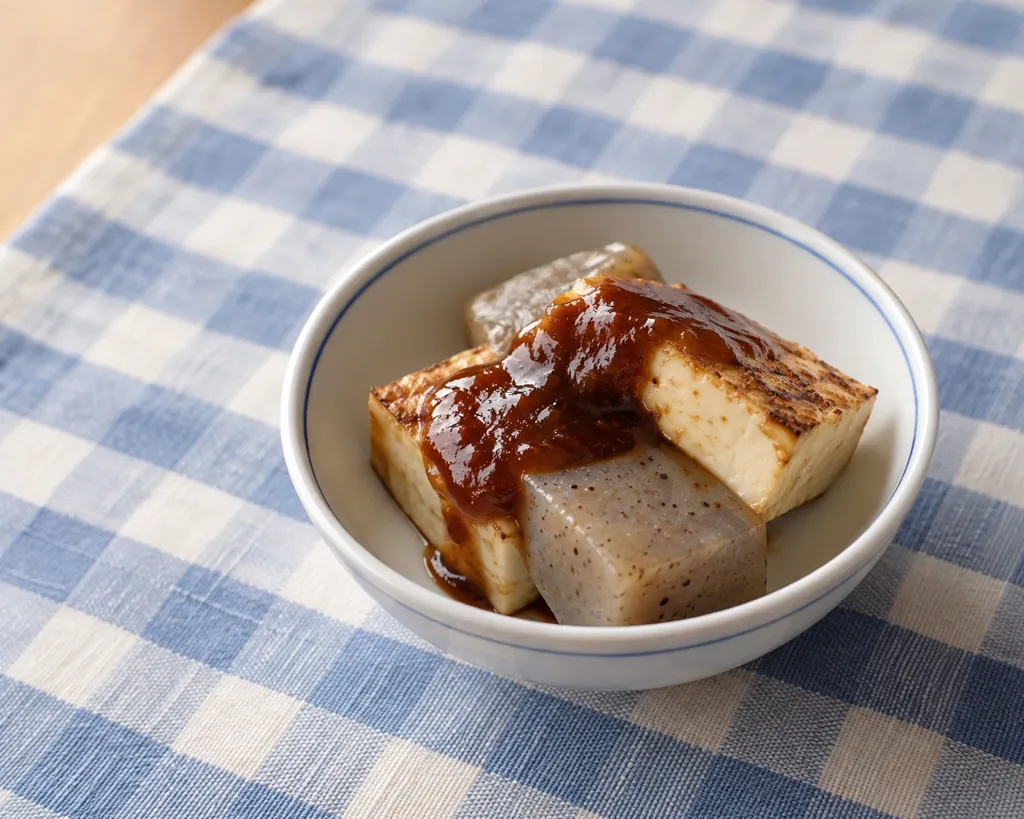 こんにゃくと焼き豆腐の田楽の完成イメージ