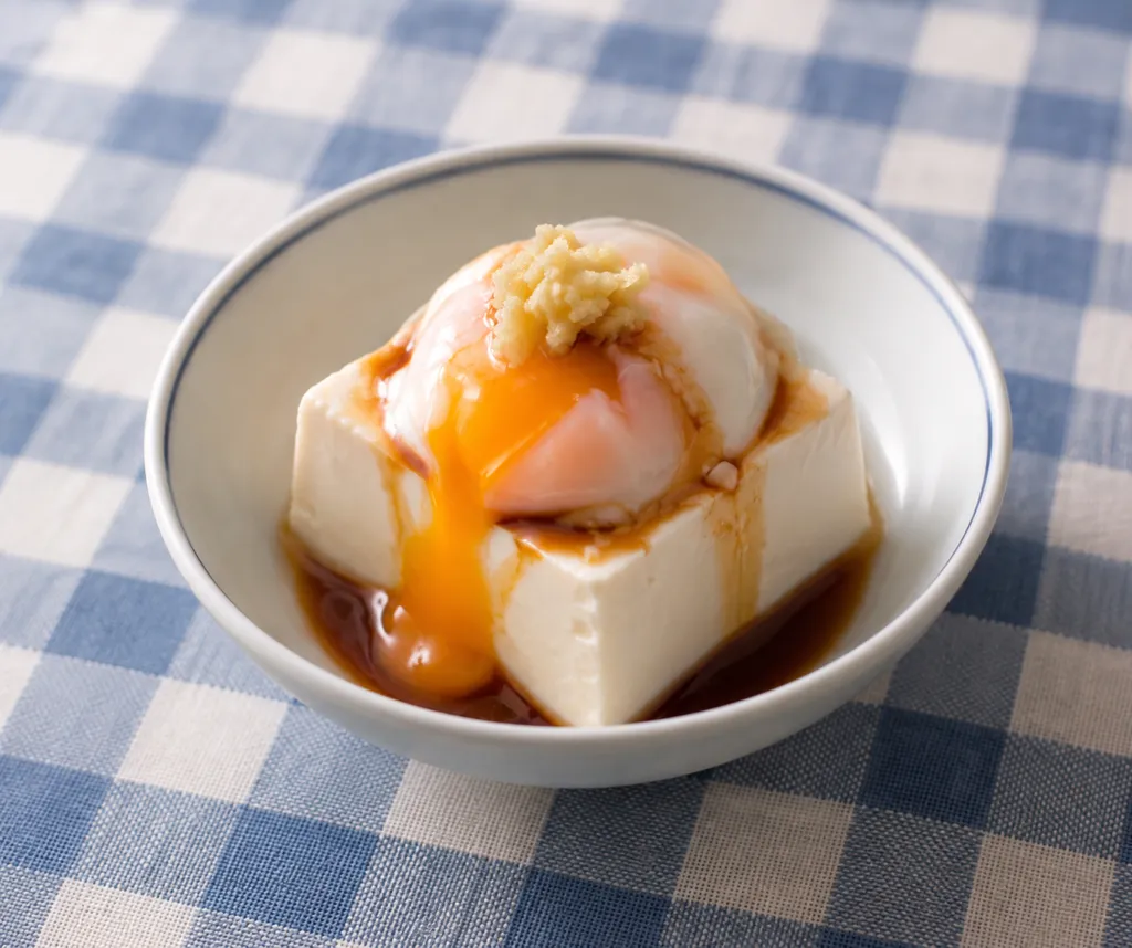 豆腐と温泉卵の冷ややっこの完成イメージ