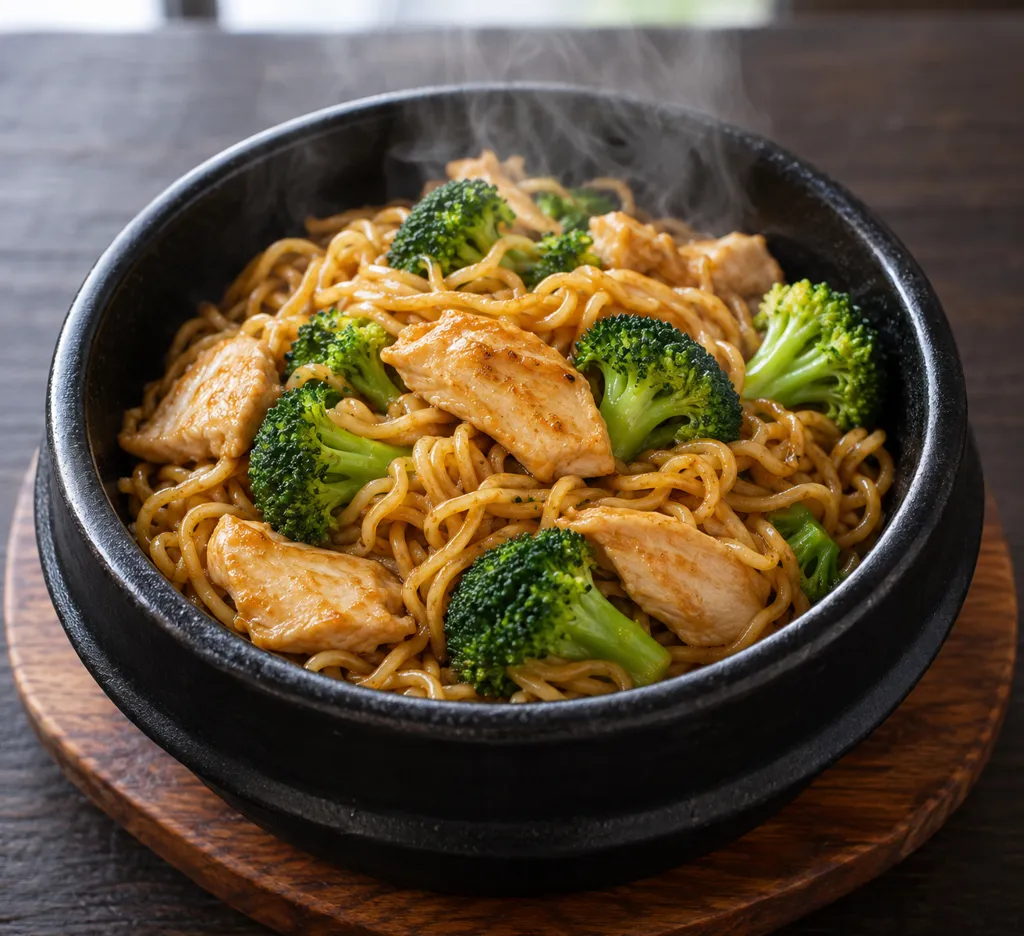 鶏むね肉とブロッコリーの焼きそばの完成イメージ