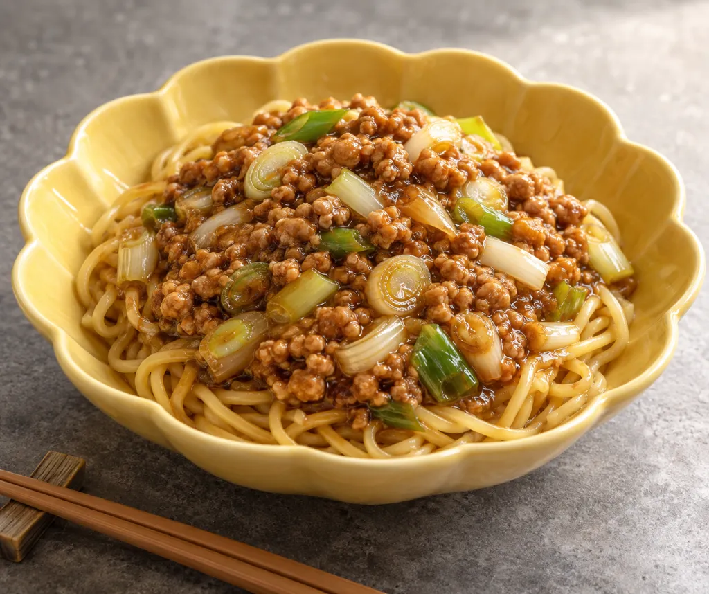 鶏ひき肉とねぎのジャージャー中華麺の完成イメージ