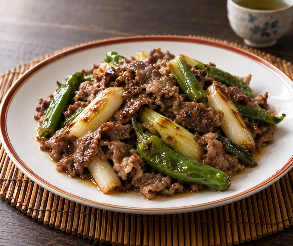 牛こま肉とねぎのしょうが醤油炒めの完成イメージ