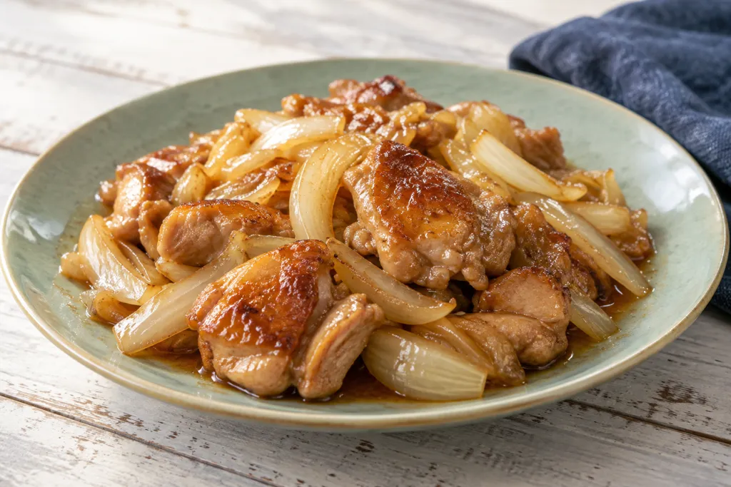 鶏もも肉と玉ねぎの生姜焼きの完成イメージ